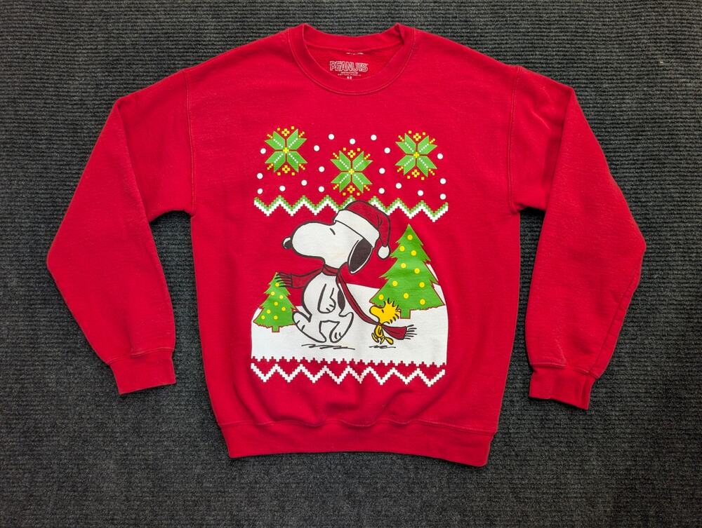 Peanuts Snoopy Christmas Crewneck Sweatshirt red medium Woodstock Santa Xmas
